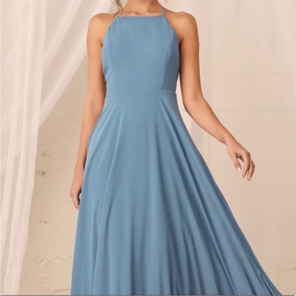 Lulu's Blue Halter A-line Maxi Dress for Weddings